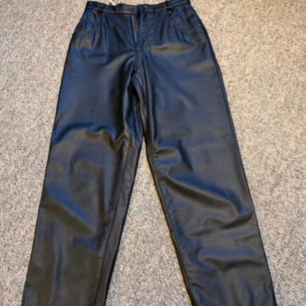 Straight cut high waist leather pants